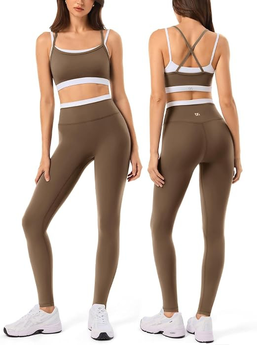 2 Pieces Workout Sets for Women,Seamless Yoga Leggings with Padded Sports Bras,Athletic Matching ... | Amazon (US)