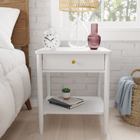 Rest Haven Winthrop Wood Nightstand with One Drawer White | Walmart (US)