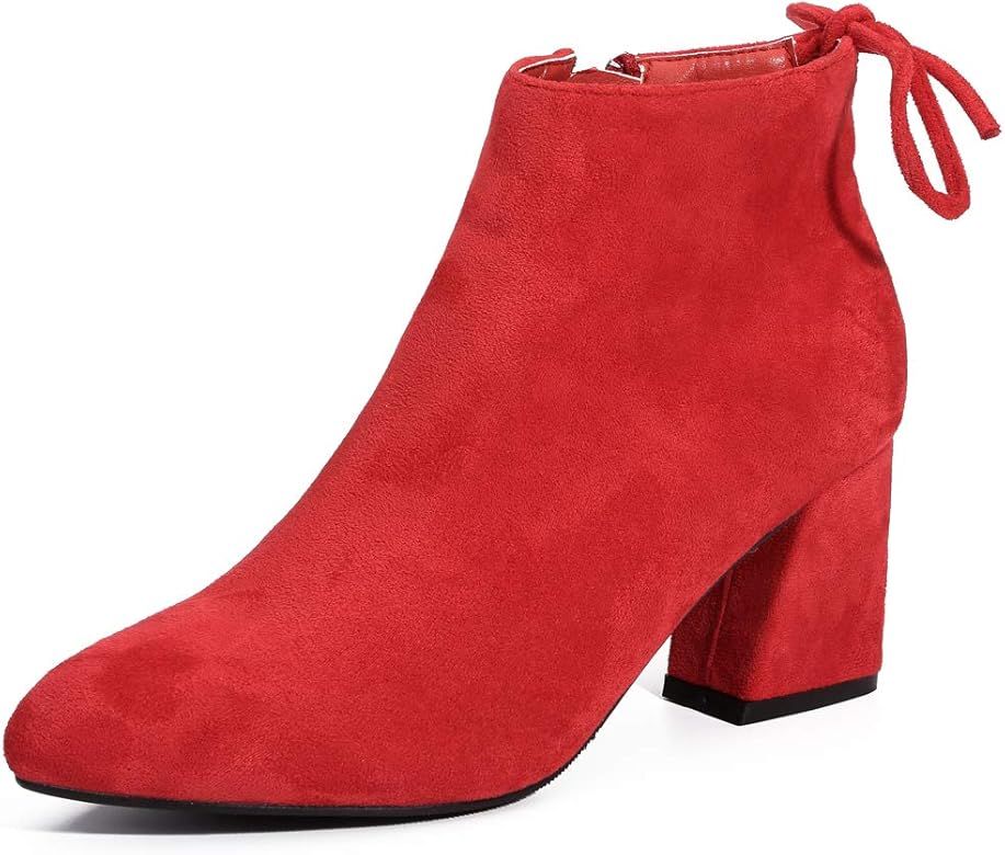 Women's Ankle Boots Pointed-Toe Chunky Heels Back Lace Bootie | Amazon (US)