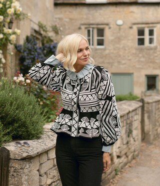 x Jennifer Sumko Kathleen Embroidered Twill Crew Neck Button Front Puffed Long Sleeve Peplum Quil... | Dillard's