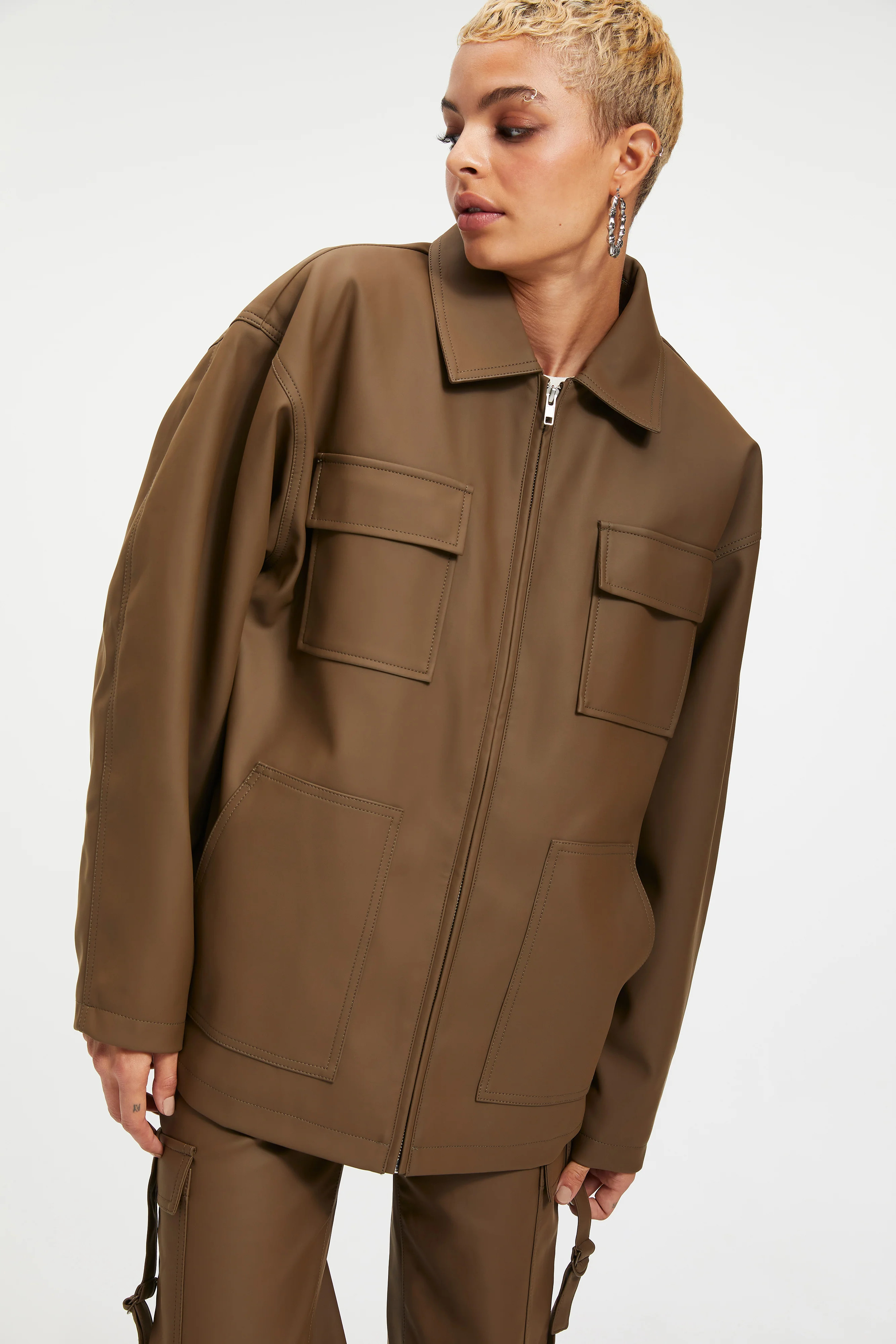 FAUX LEATHER CHORE JACKET | FOG001 | Good American