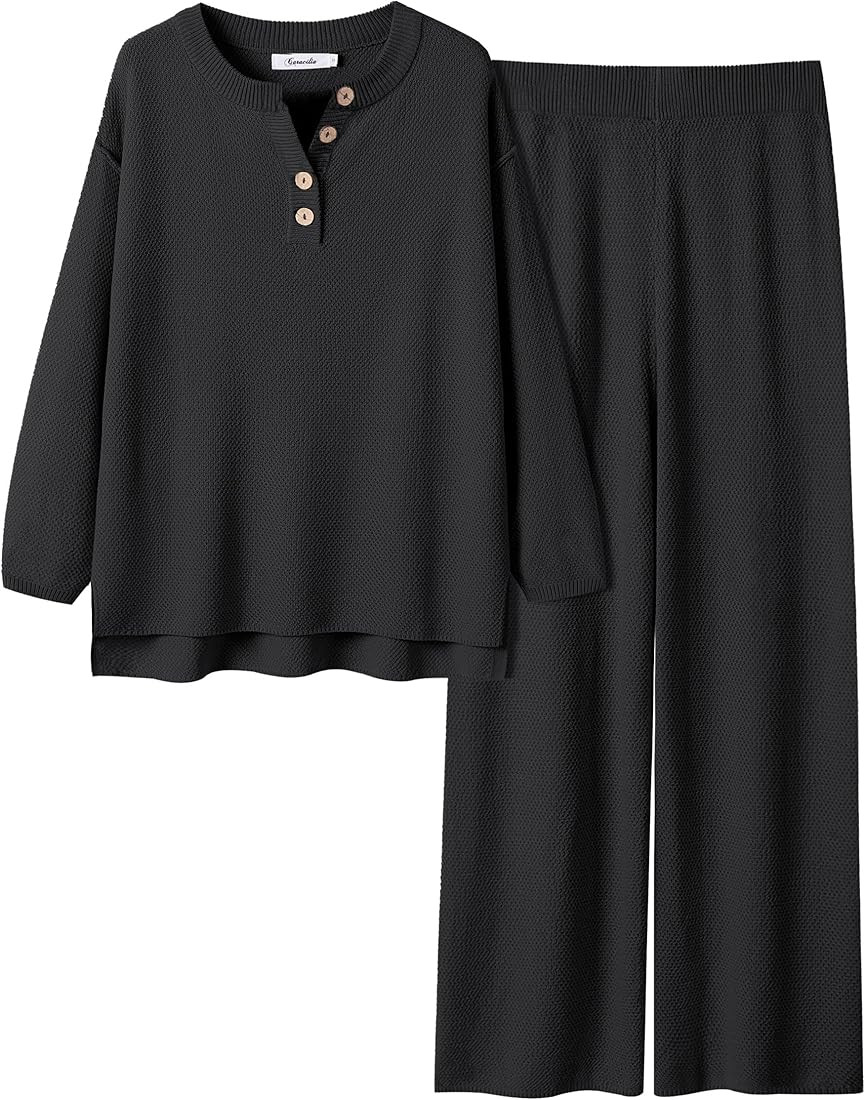 ANRABESS Women 2 Piece Outfits Oversized Loose Waffle Knit Sweater Set 2024 Fall Trendy Matching ... | Amazon (US)