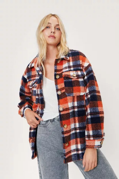 Quilt Lined Check Shacket | Boohoo.com (US & CA)