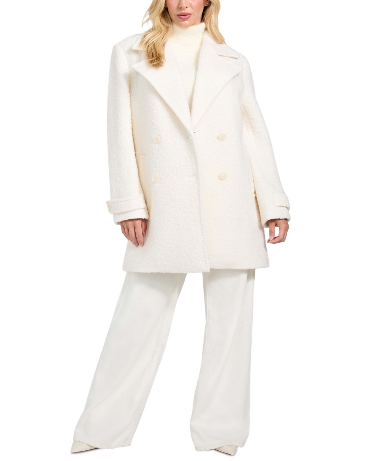 Guess Women's Leona Notch Collar Long Sleeve Peacoat - Cream White | Macy's