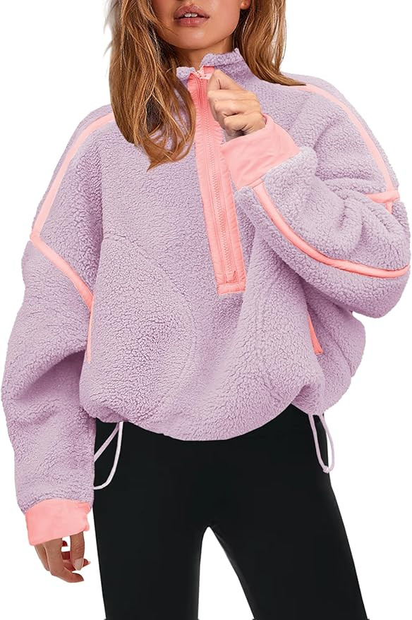 Panadila Womens Half Zip Sherpa Fleece Pullover Soft Oversized Sweatshirt with Pockets Warm Fuzzy... | Amazon (US)