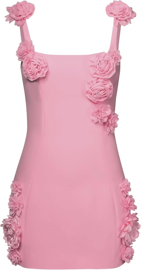 JW PEI Women's Elaina Pink Rosette Applique Mini Dress | Amazon (US)