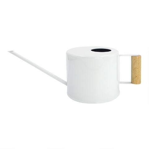 White Galvanized Steel and Wood Watering Can | World Market