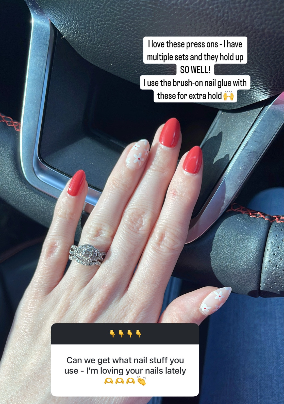 Favorite press on nails - love these nails so much! They hold up great to washing dishes, cleaning, opening mail, getting the kids coats on and zippering 😆 and they last every bit of 2 weeks for me until my nails grow and I out on a different set. 

Best part - they’re reusable! Just soak off with warm soapy water.

Love this price, wear, durability, and look 🙌



#LTKFindsUnder50 #LTKPetite #LTKBeauty