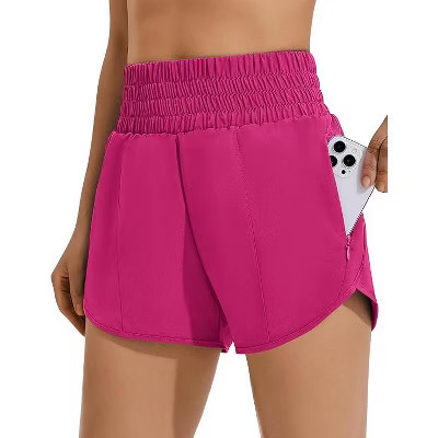 PINSPARK Quick Dry Running Shorts for Woman High Waist Athletic Workout Gym Short Elastic Stretch Mesh Panty Liner with 2 Utility Pockets Pink S | Target