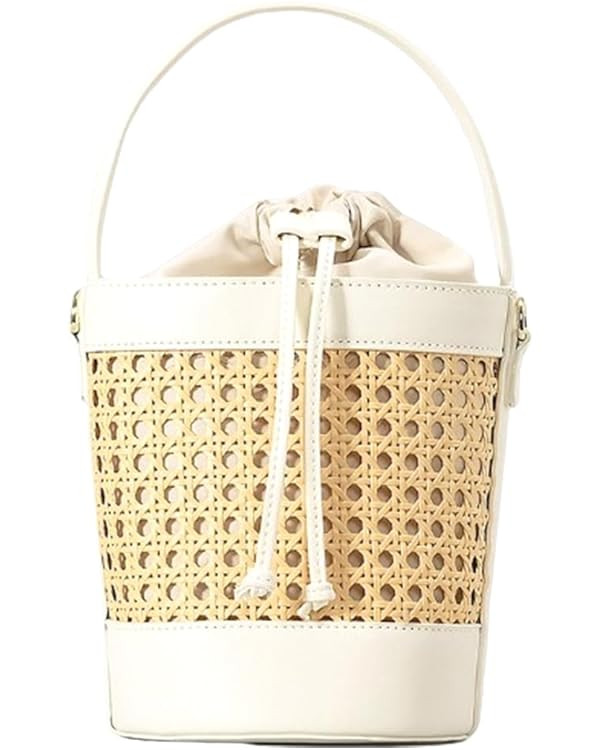 Rattan Bucket Bag for Women Straw Beach Bag Drawstring Crossbody Purse PU Leather Summer Shoulder... | Amazon (US)