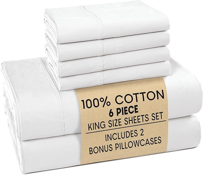 Casa Platino King Size Sheets Set –100% Cotton King Sheets with 4 Pillowcases, Lightweight Feel... | Amazon (US)