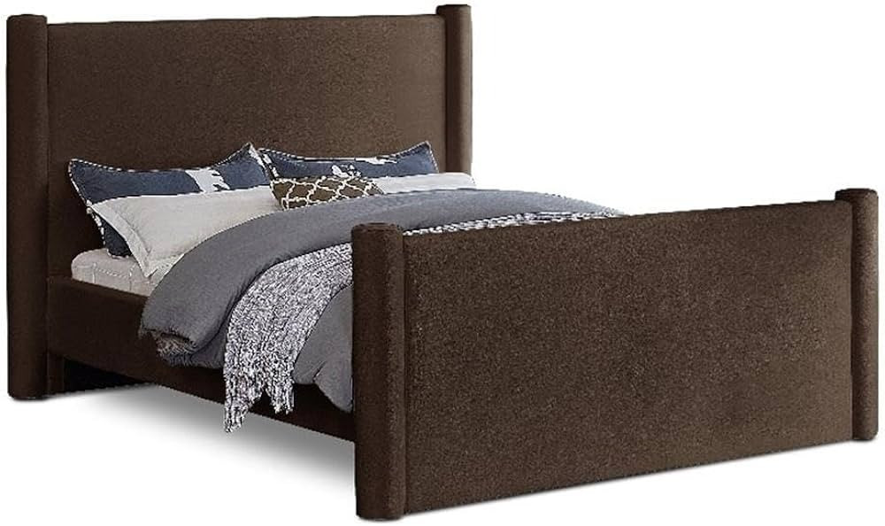 MAKLAINE Modern/Contemporary Soft Brown Finish Velvet King Bed | Amazon (US)