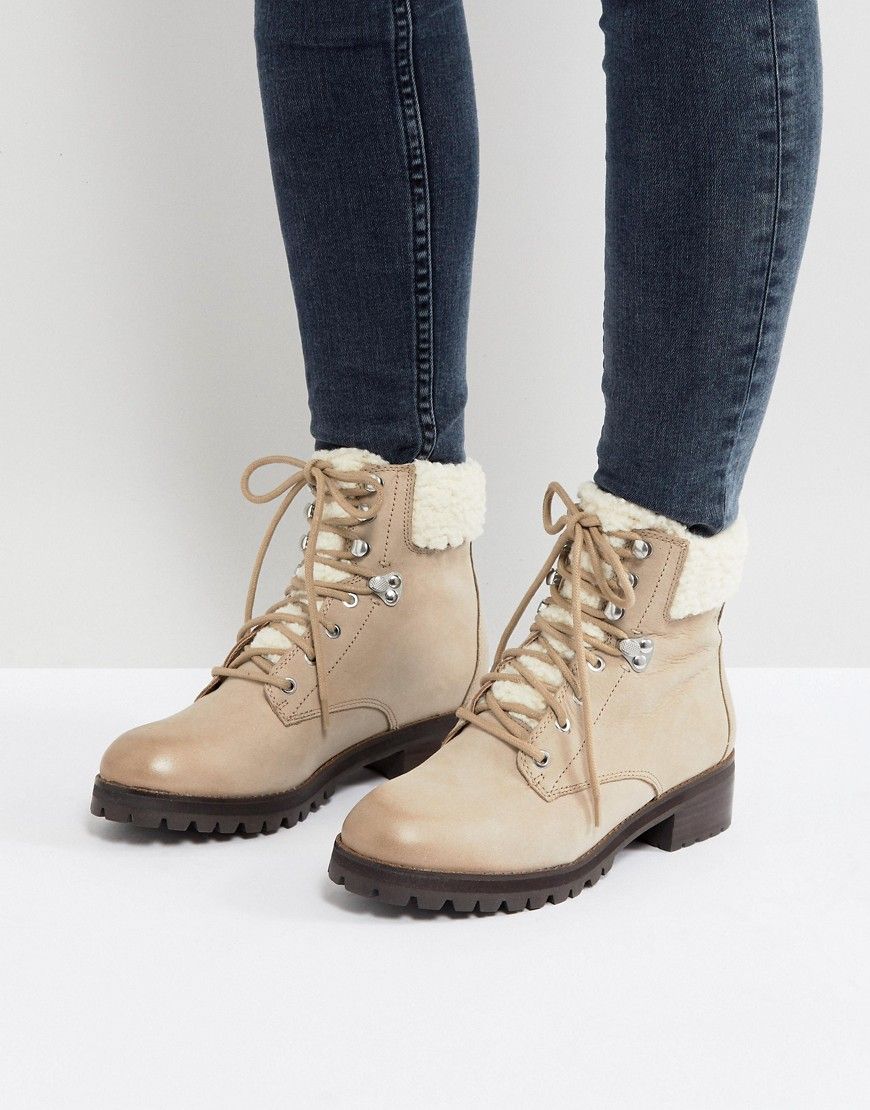 ALDO Uleladda Leather Lace Up Hiker Boot in Taupe - Beige | ASOS US