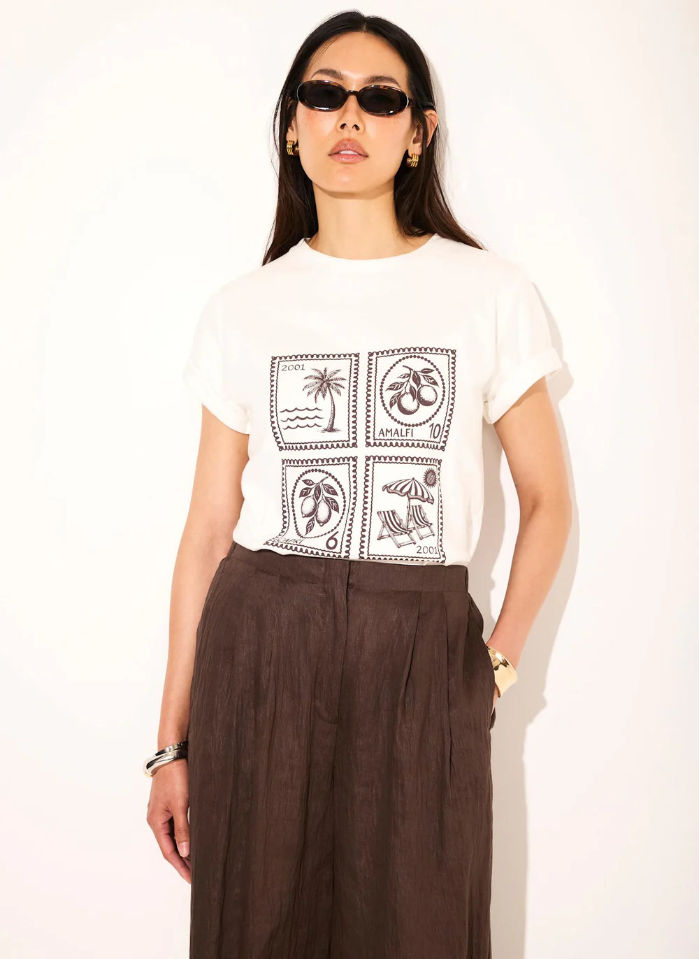 White Cotton Stamp Graphic T-Shirt | Mint Velvet