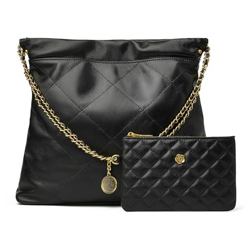 DORIS&JACKY Quilted Tote Bag Set For Women Soft Lambskin Shoulder Purse And Large Leather Work Handbag With 1 Small Clutch | Amazon (US)