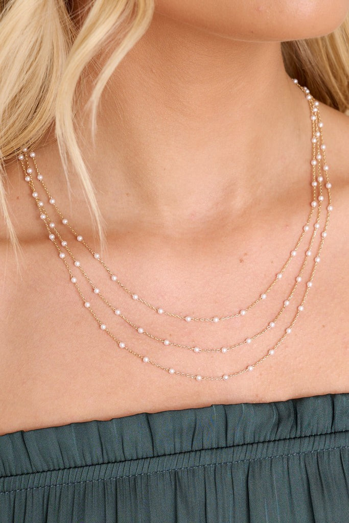 Strings Of Pearls Gold Layered Necklace | Red Dress 