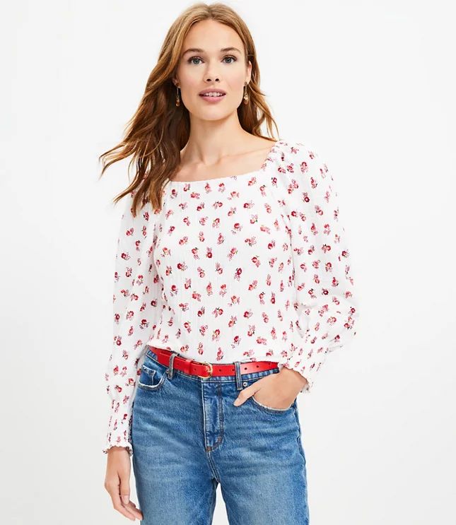 Floral Puff Sleeve Square Neck Top | LOFT