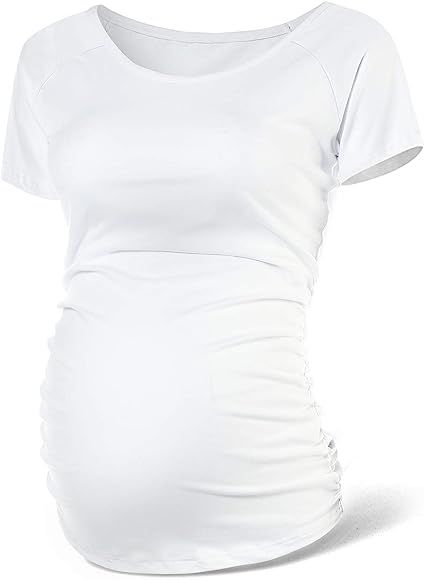 Women's Maternity Shirts Short&Long Sleeve Side Ruched Pregnancy Tops | Amazon (US)