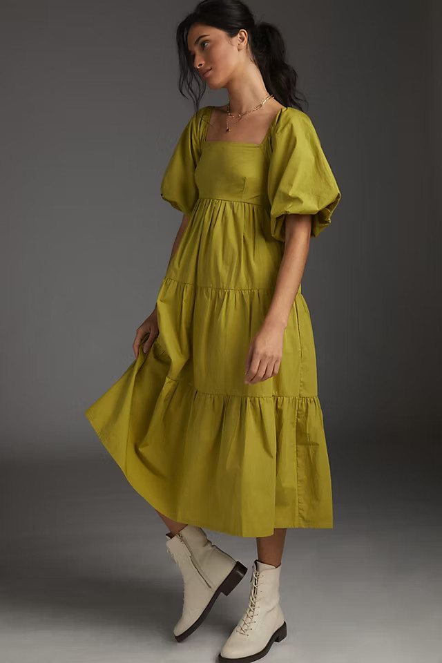 Faithfull Olive Tiered Midi Dress | Anthropologie (US)