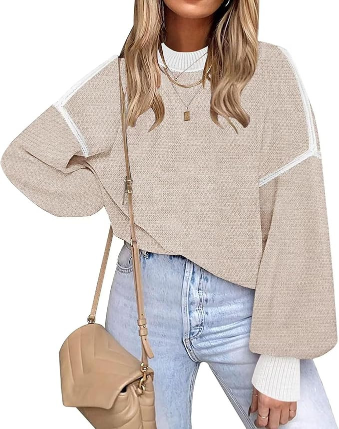 Fall Clothes for Women 2025 Trendy Fashion Oversized Sweaters Color Block Long Sleeve Knited Pull... | Amazon (US)
