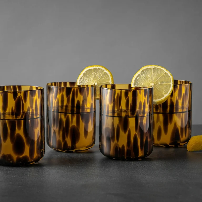 Thyme & Table 4-Piece 12oz Tortoise Black Drinking Glass Set | Walmart (US)