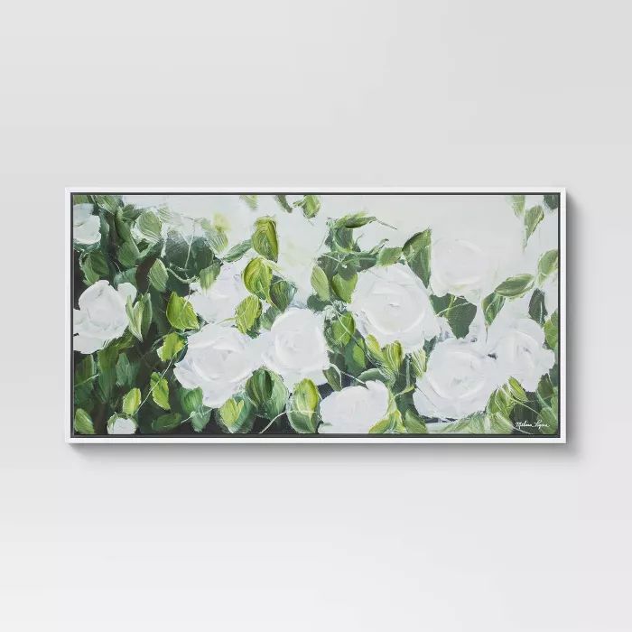 47" x 24" Extra Large Floral Greenery Framed Wall Canvas White/Green - Opalhouse™ | Target