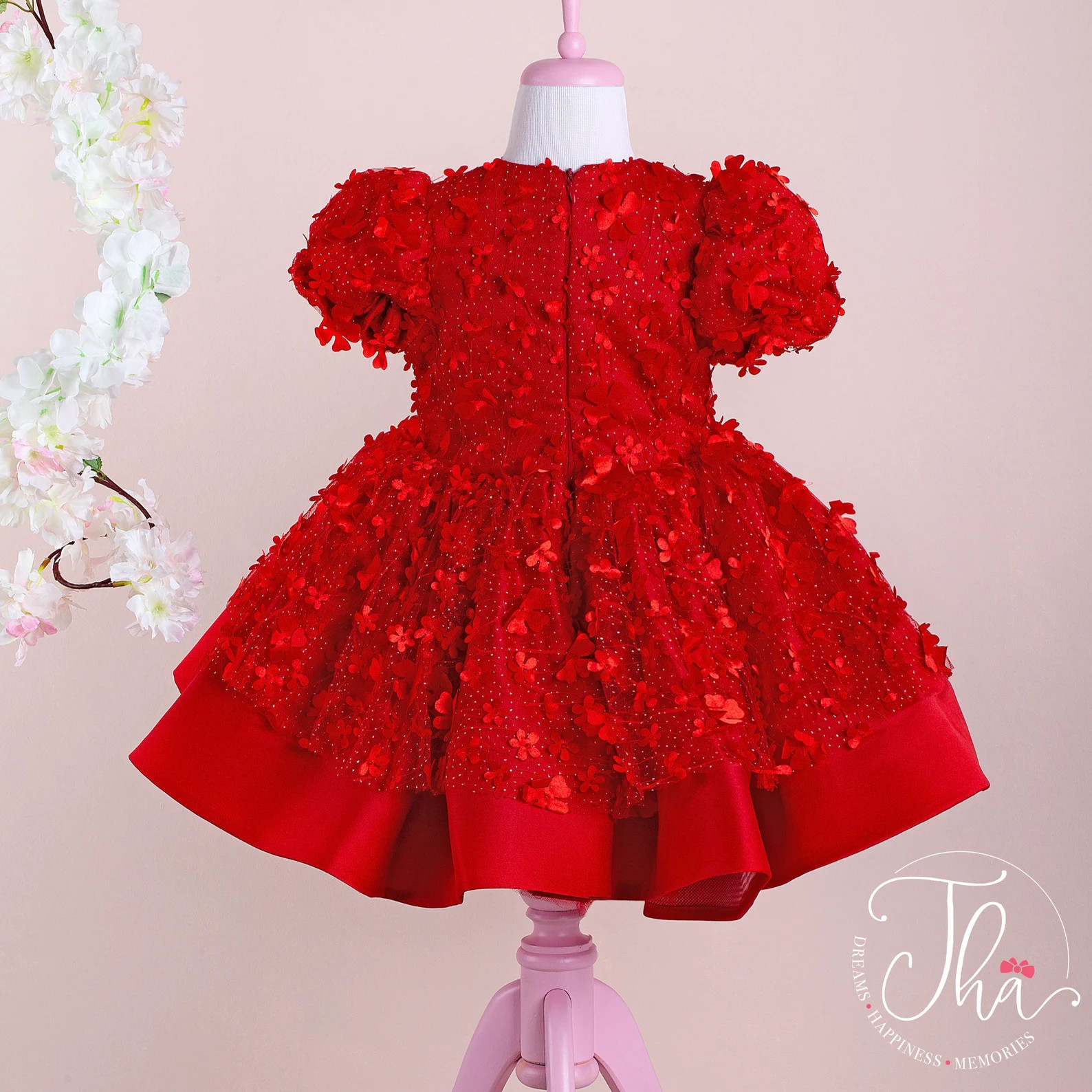 Red Floral Tulle Flower Girl Dress: Handmade Party Outfit - Etsy | Etsy (US)