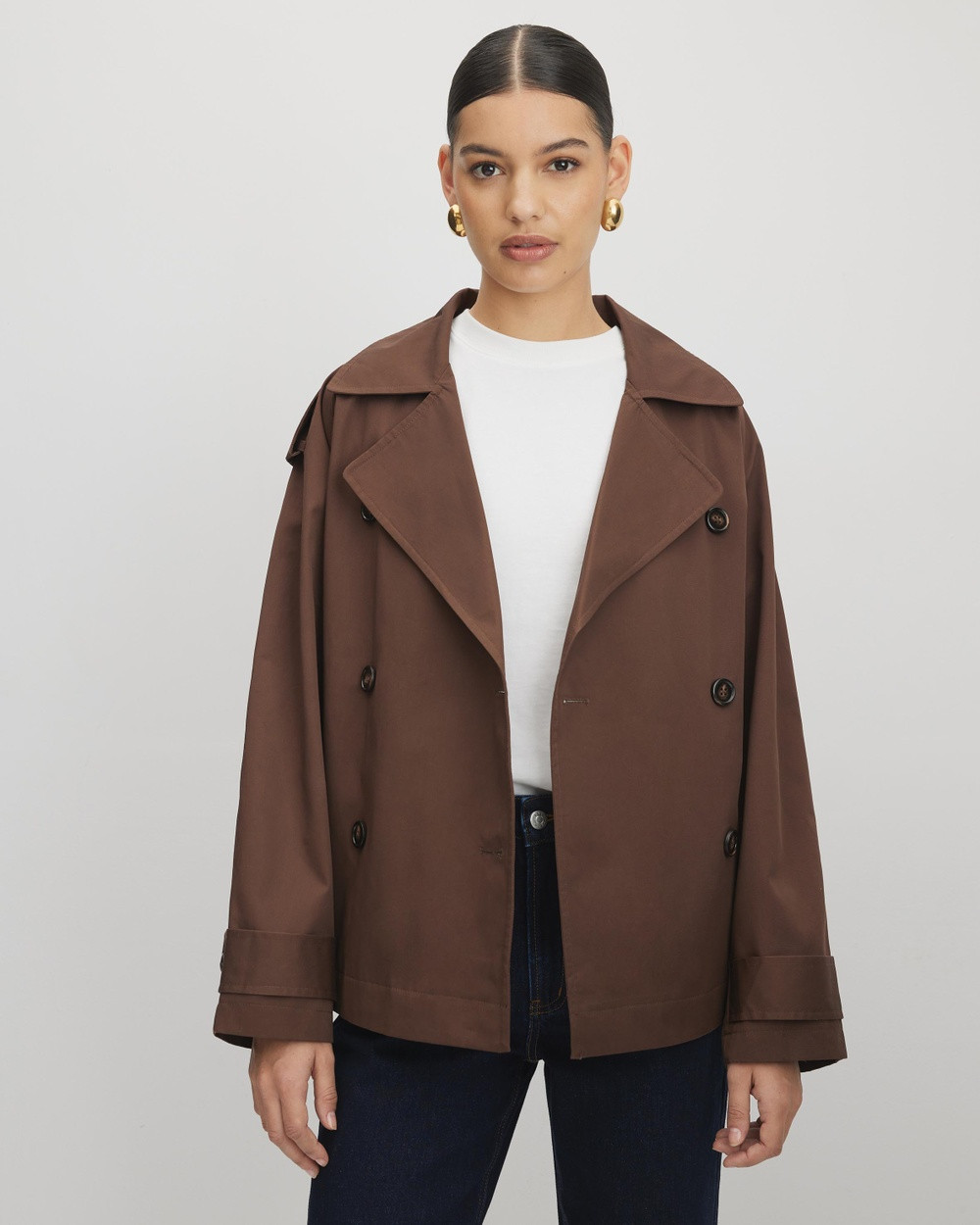AERE - Gia Organic Cotton Trench Coat - Trench Coats (Chocolate) Gia Organic Cotton Trench Coat | THE ICONIC (AU & NZ)