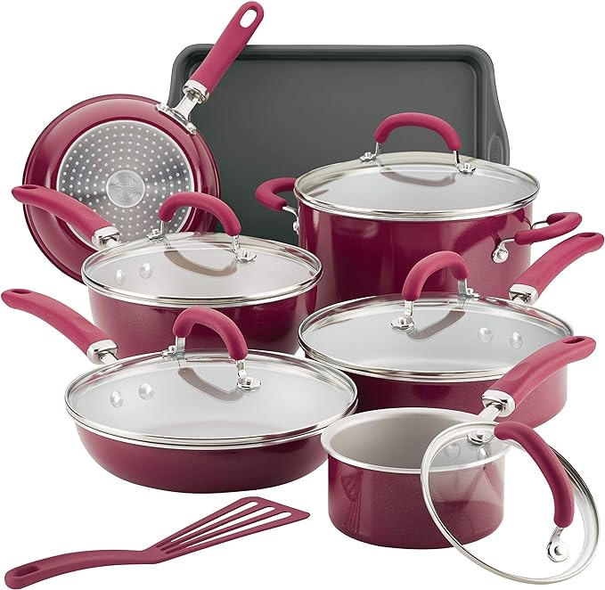 Rachael Ray Create Delicious Nonstick Cookware Pots and Pans Set, 13 Piece, Burgundy Shimmer     ... | Amazon (US)