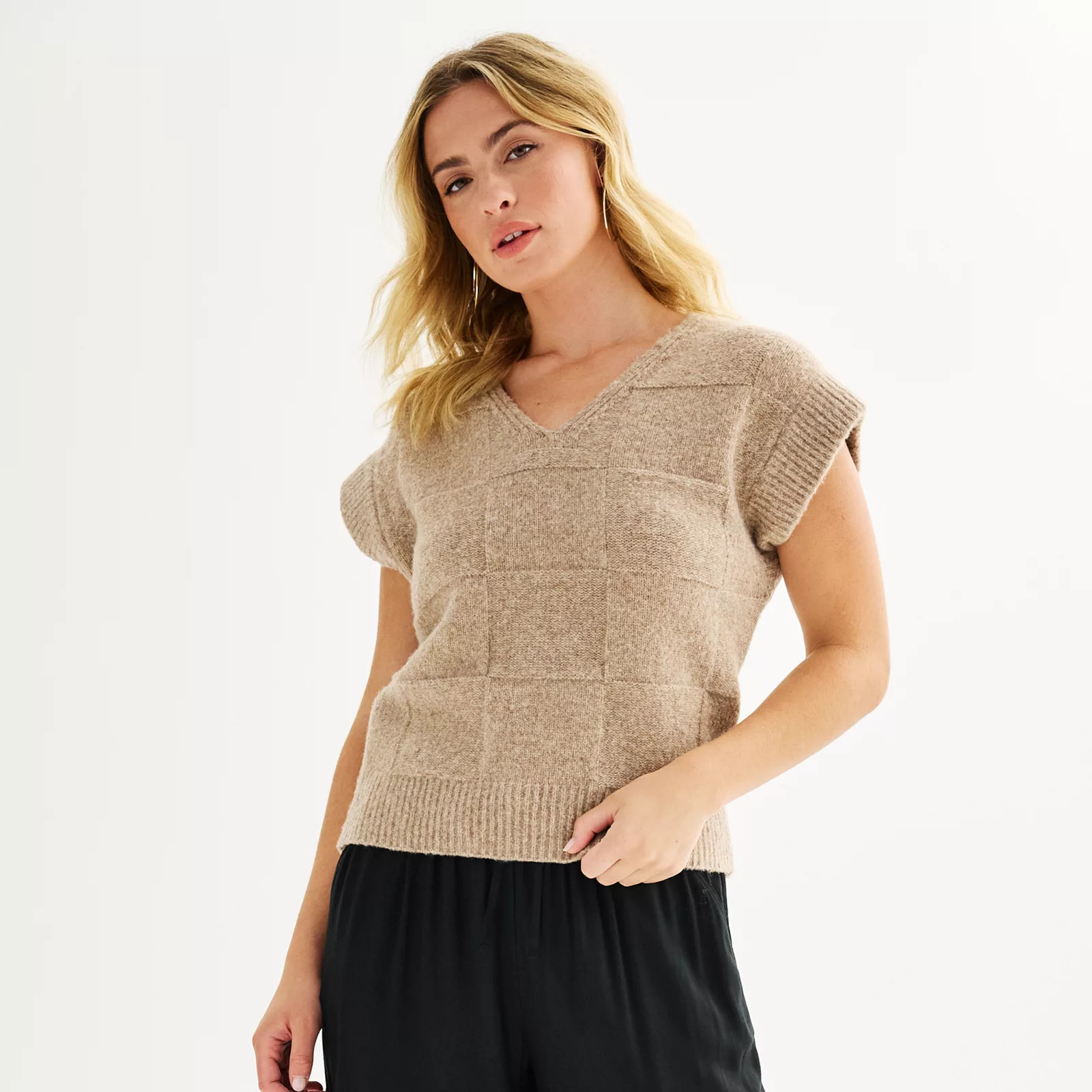 Women's Catherine Malandrino Flared Sleeve Checkered Sweater Vest | Kohl's