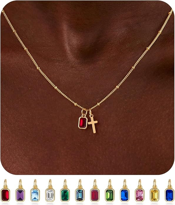 Turandoss Easter Basket Stuffers for Kids Teen Girls - Birthstone Cross Necklace, Dainty 14K Gold... | Amazon (US)