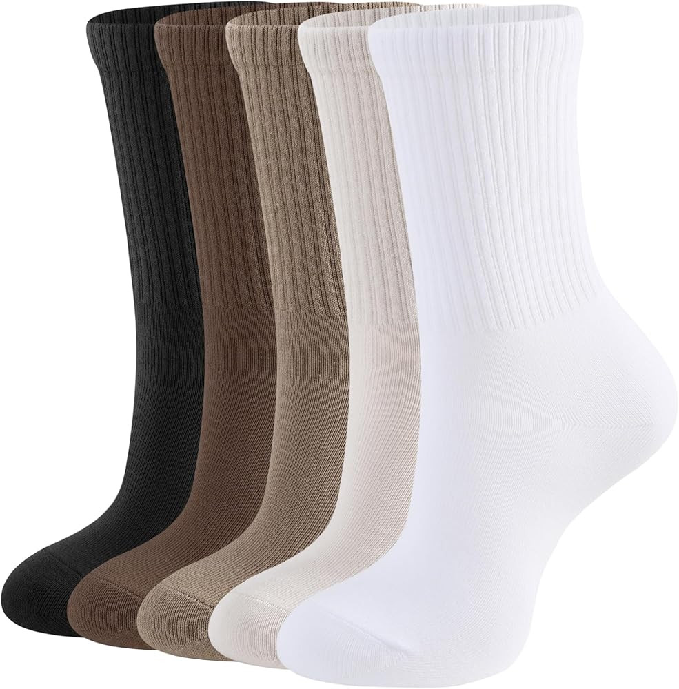 CLOSEMATE Womens Crew Socks Soft Comfortable Casual Breathable Calf Socks 5 Pairs | Amazon (CA)