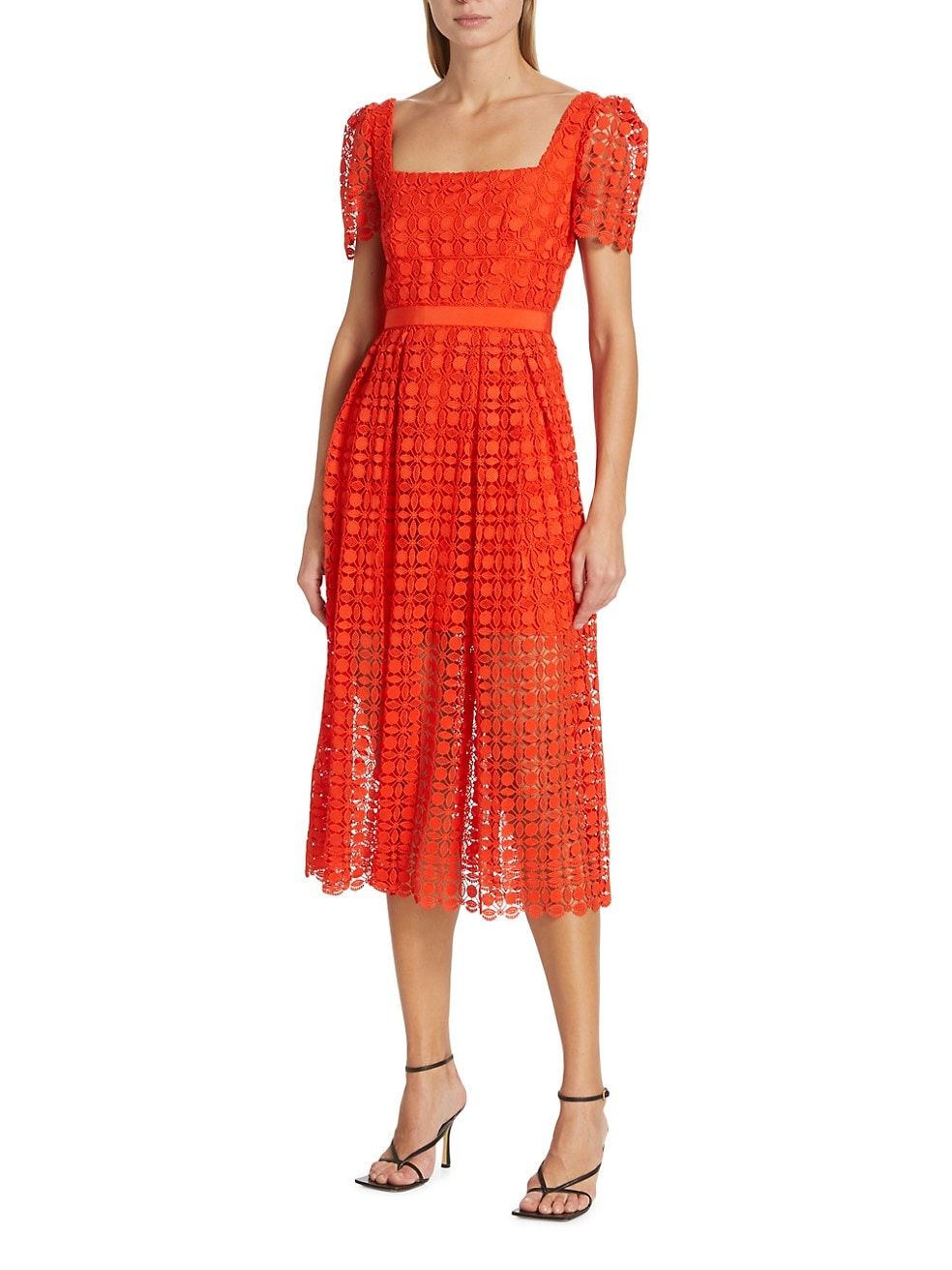 Short-Sleeve Petal Lace Midi-Dress | Saks Fifth Avenue