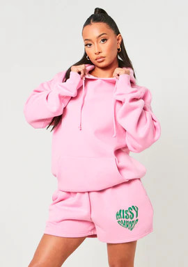Ines Pink Missy Empire Oversized Heart Print Hoodie | Missy Empire (UK)