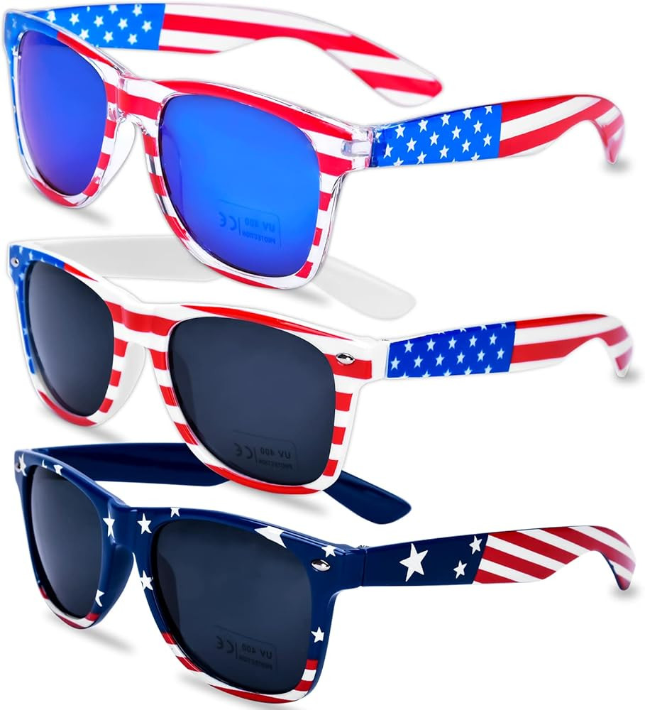 Donse 3 Pairs American Flag Sunglasses - 4th of July Accessories USA Flag Classic Sunglasses for ... | Amazon (US)