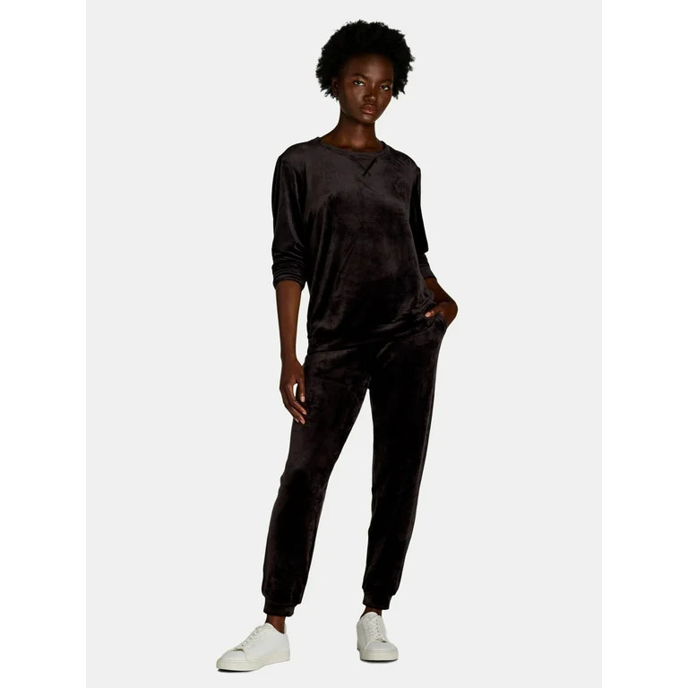 Time and Tru Women's Velour Sweatshirt and Jogger Pants Set, 2-Piece, Sizes XS-XXXL | Walmart (US)
