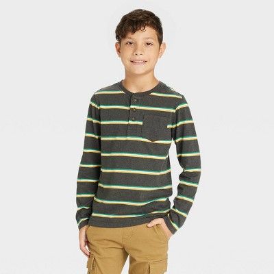 Boys' Heathered Jersey Knit Striped Henley T-Shirt - Cat & Jack™ | Target