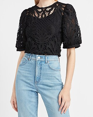Lace Puff Sleeve Top | Express