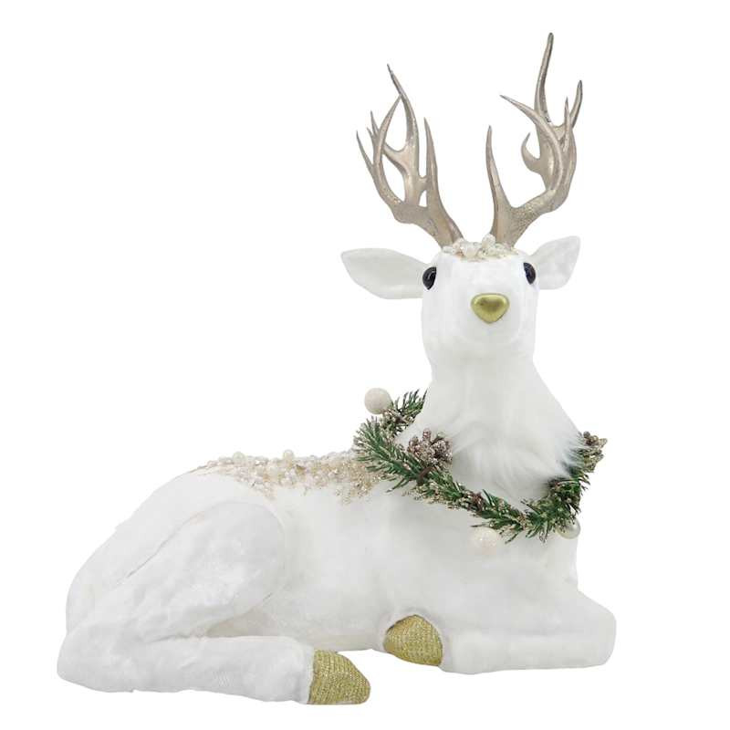 Gold White Sitting Deer, 15" | At Home