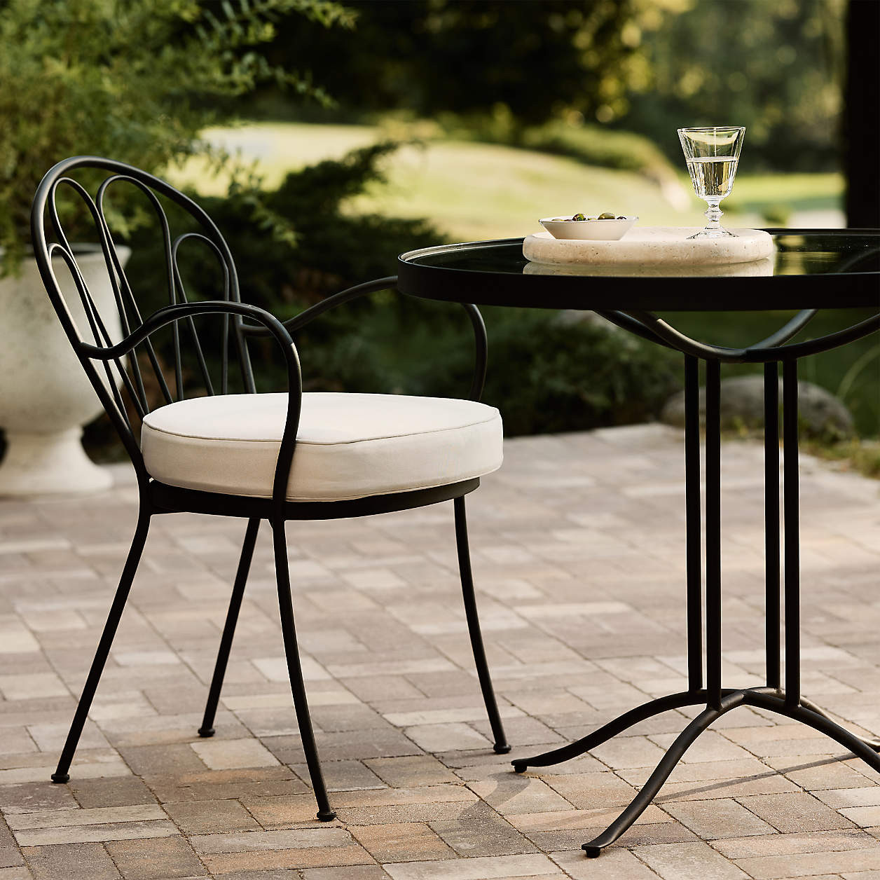 Galleria Metal Outdoor Dining Armchair with Cushion | Crate & Barrel | Crate & Barrel
