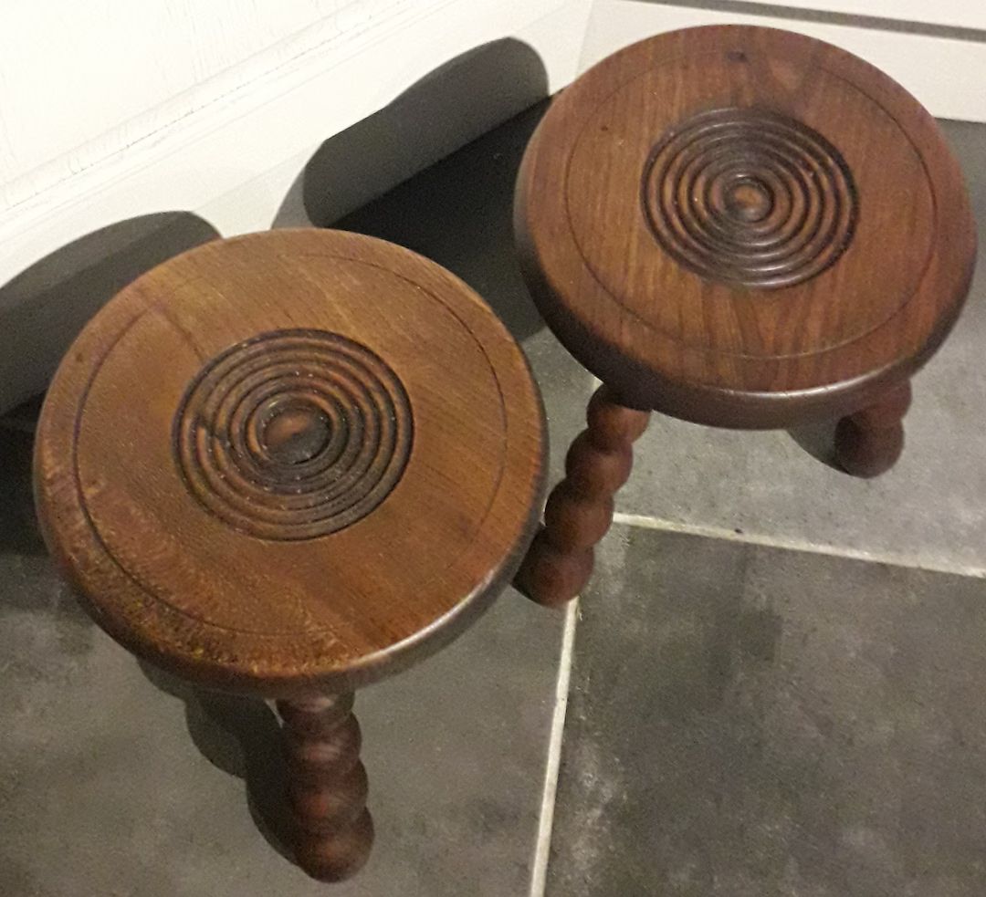 Pair of French Antique Bobbin Stools / Bullseye Bobbin Tables / Round Stools / Bobbin Bedside Tab... | Etsy (US)