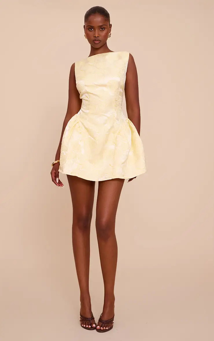 Lemon Floral Jacquard Boat Neck Shift Dress | PrettyLittleThing US