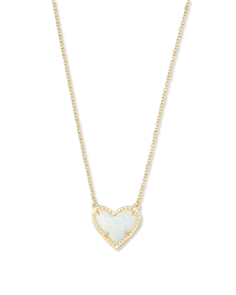 Ari Heart Gold Pendant Necklace in White Kyocera Opal | Kendra Scott