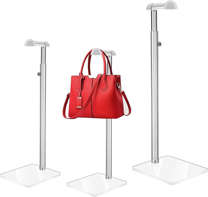 AceOrbit 3 Pcs Acrylic Purses Display Stand 14" to 24" Height Clear Adjustable Handbag Rack Purse... | Amazon (US)