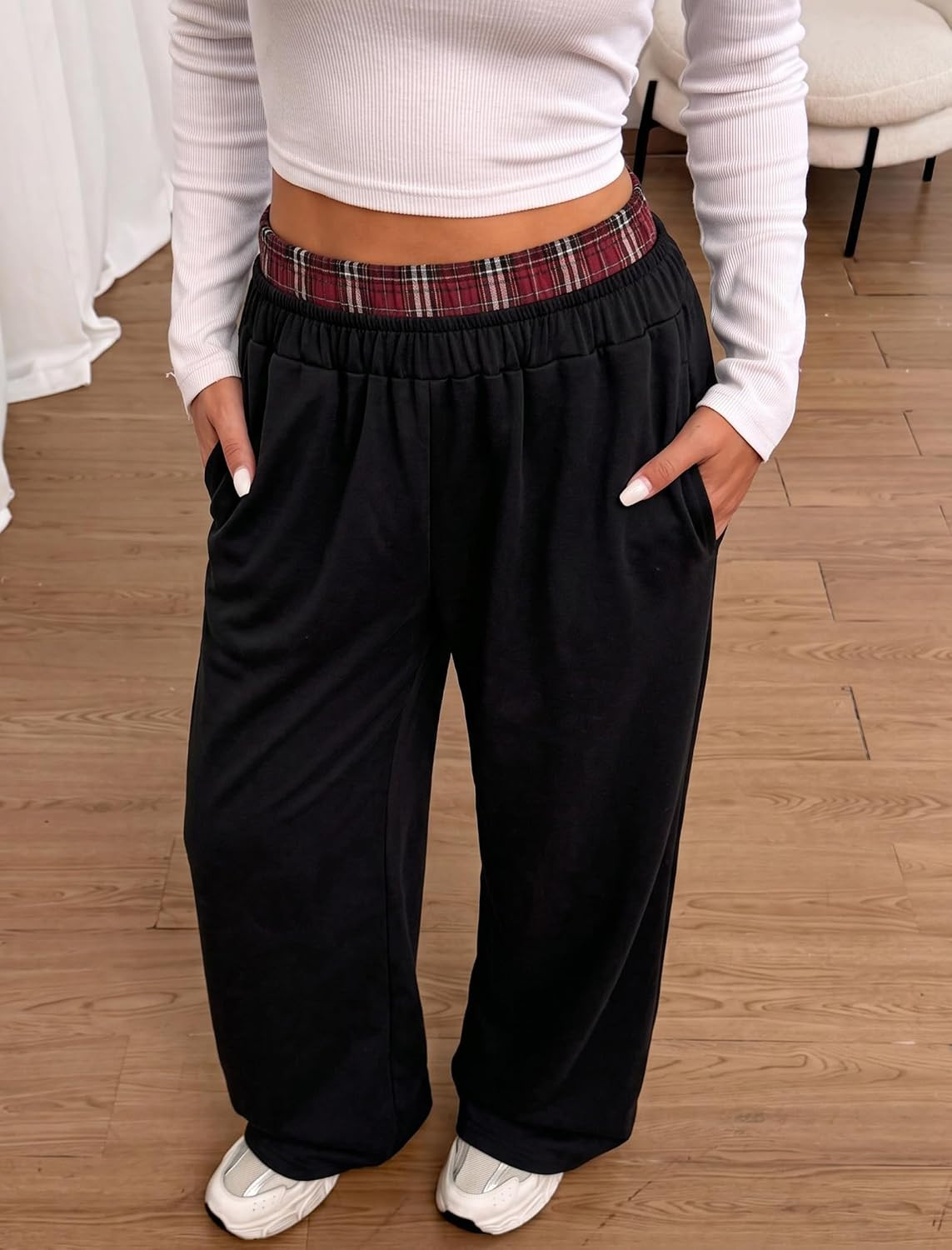 ZAFUL Women Double Elastic Waisted Sweatpants with Pockets | Amazon (US)