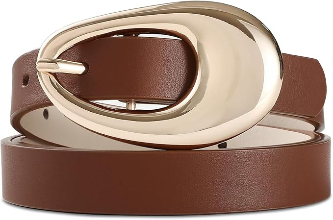 Genuine Leather Belt for Women Brown Leather With Smooth Oval Gold Metal Buckle Luxury Casual Fas... | Amazon (US)