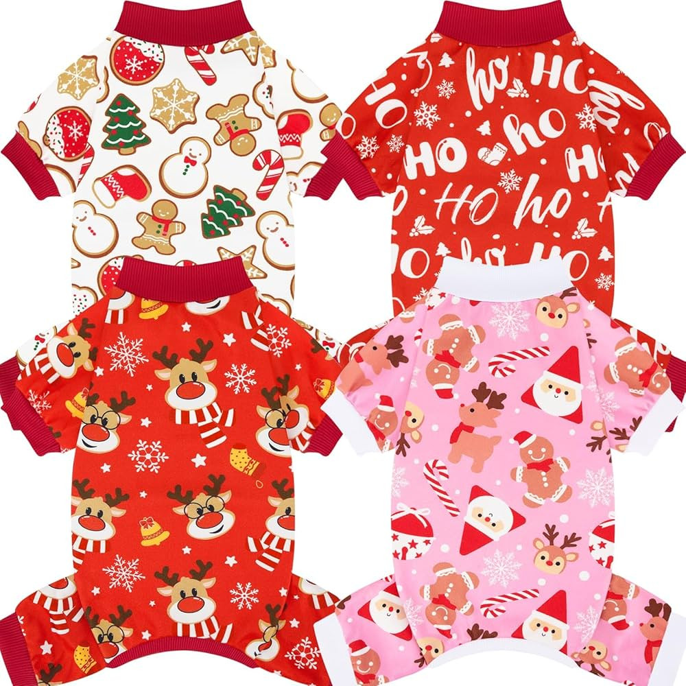 XPUDAC 4 Pack Christmas Dog Pajamas Comfy Dog Clothes for Small Medium Dogs Girl Boy Holiday Pet ... | Amazon (US)