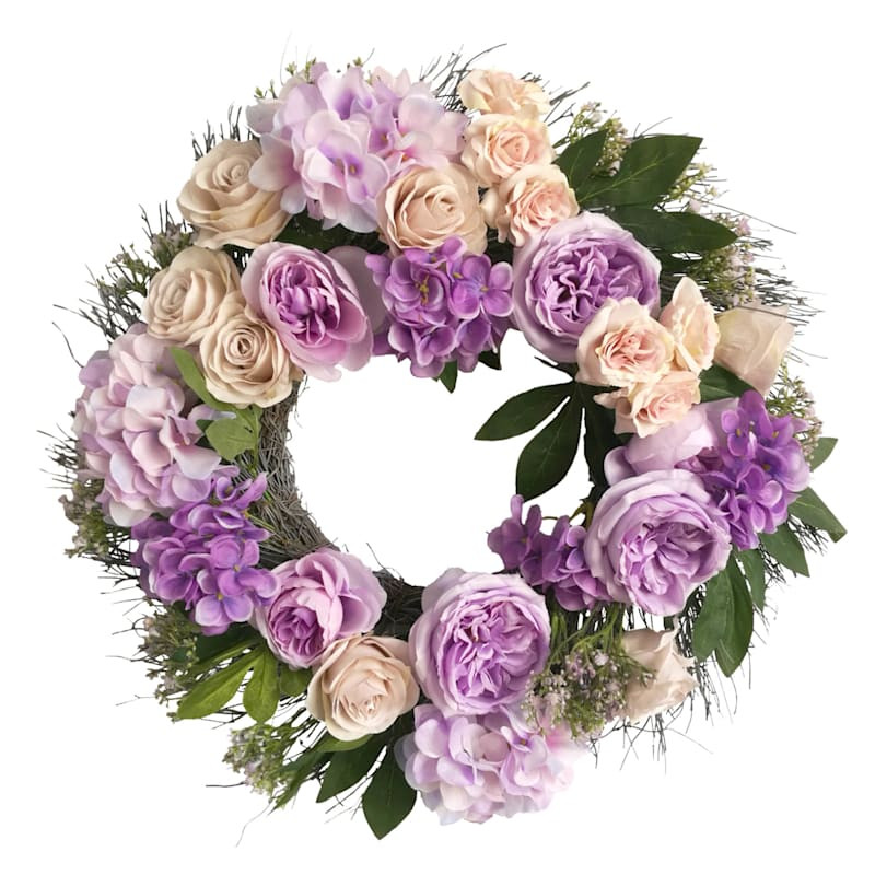 Purple Mixed Blooms Floral Wreath, 22" | At Home