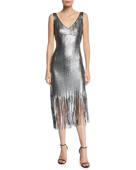 Nanette Lepore Funkytown Sequin Mid-Length Slip Dress with Fringe | Bergdorf Goodman