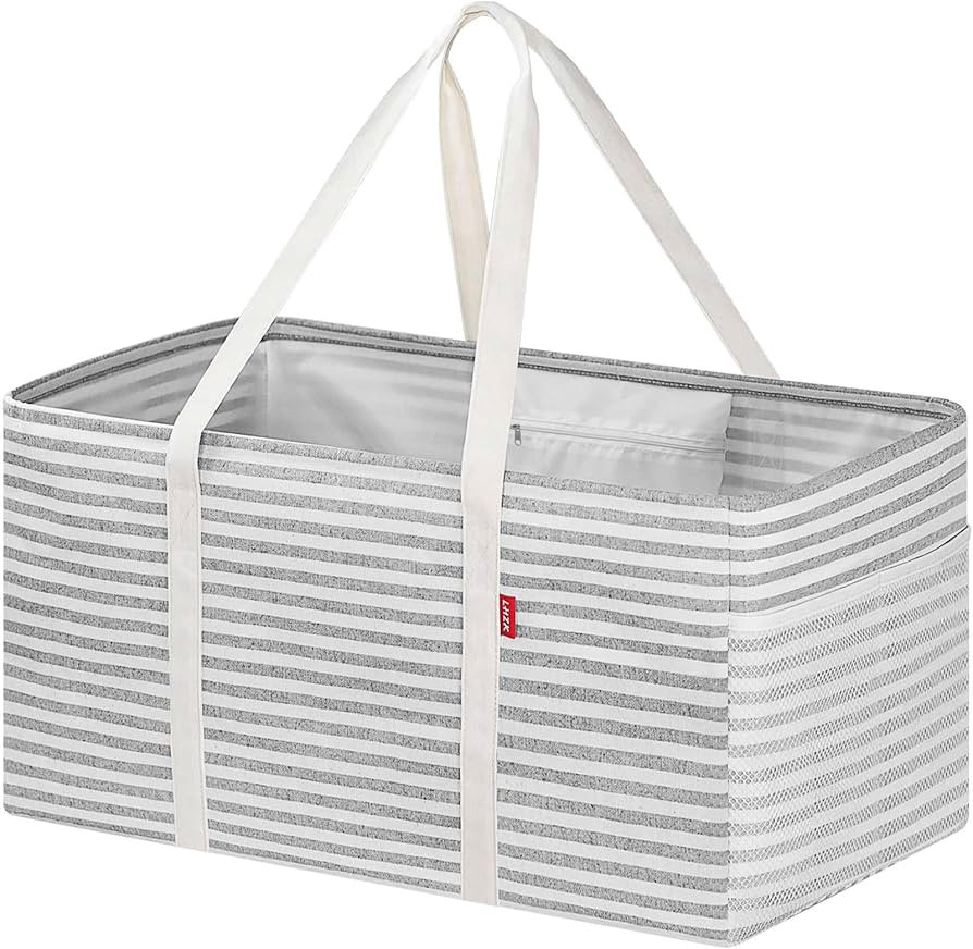 LHZK Standing Extra Large Utility Tote Bag with Metal Wire Frame and the Sides Rinforced, Extra L... | Amazon (US)